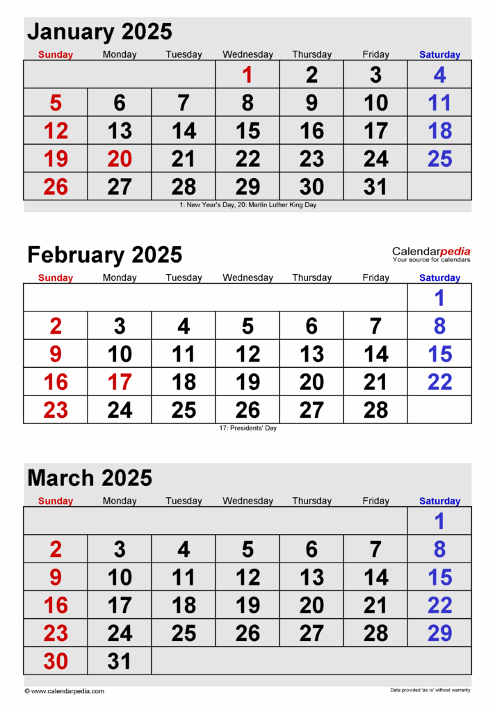 Printable Calendar December 2025 January 2025 February 2025 Calendar 