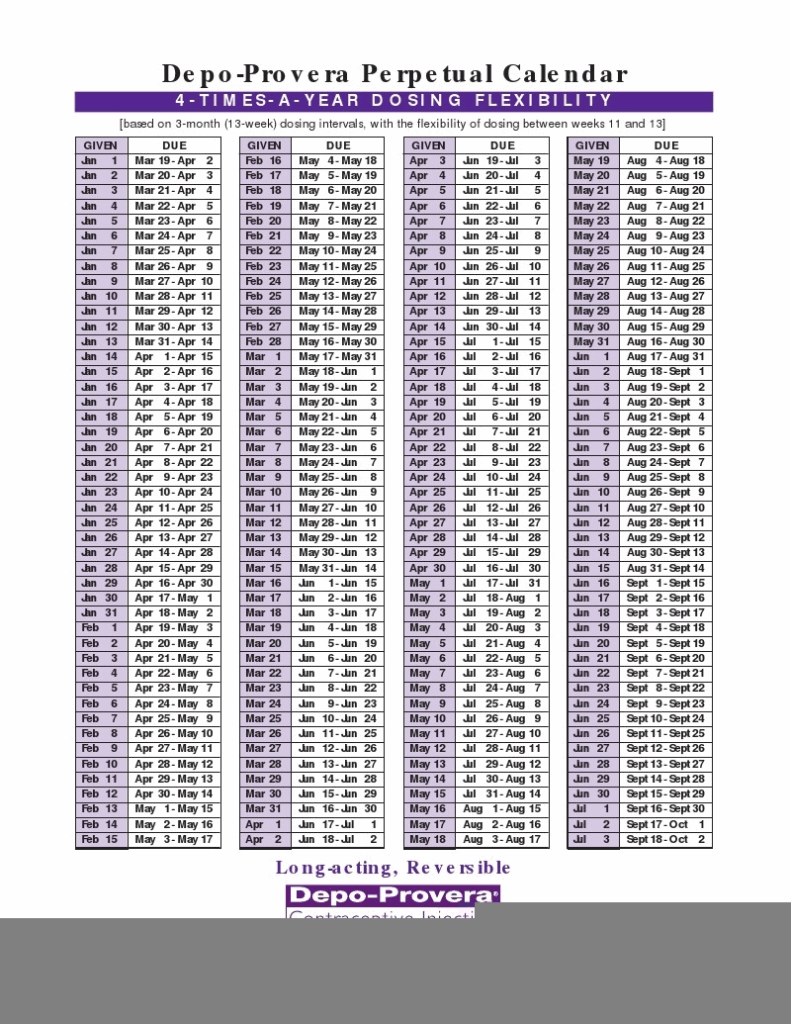 Printable Depo Provera Perpetual Calendar