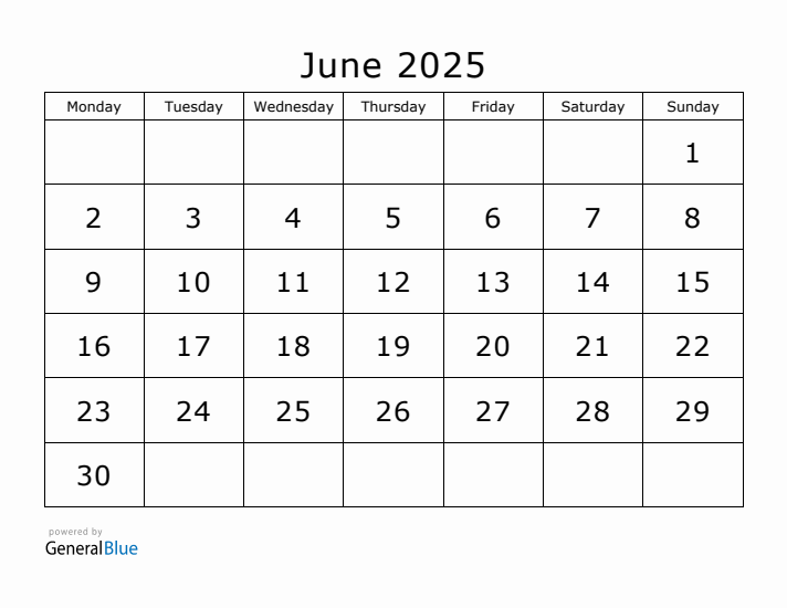 Printable June 2025 Calendar