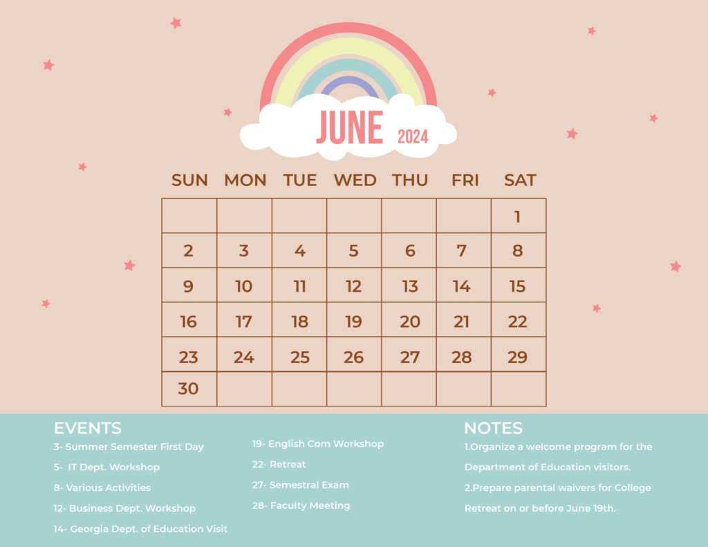 Printable June Calendar 2024 Free Cute Blake Katine
