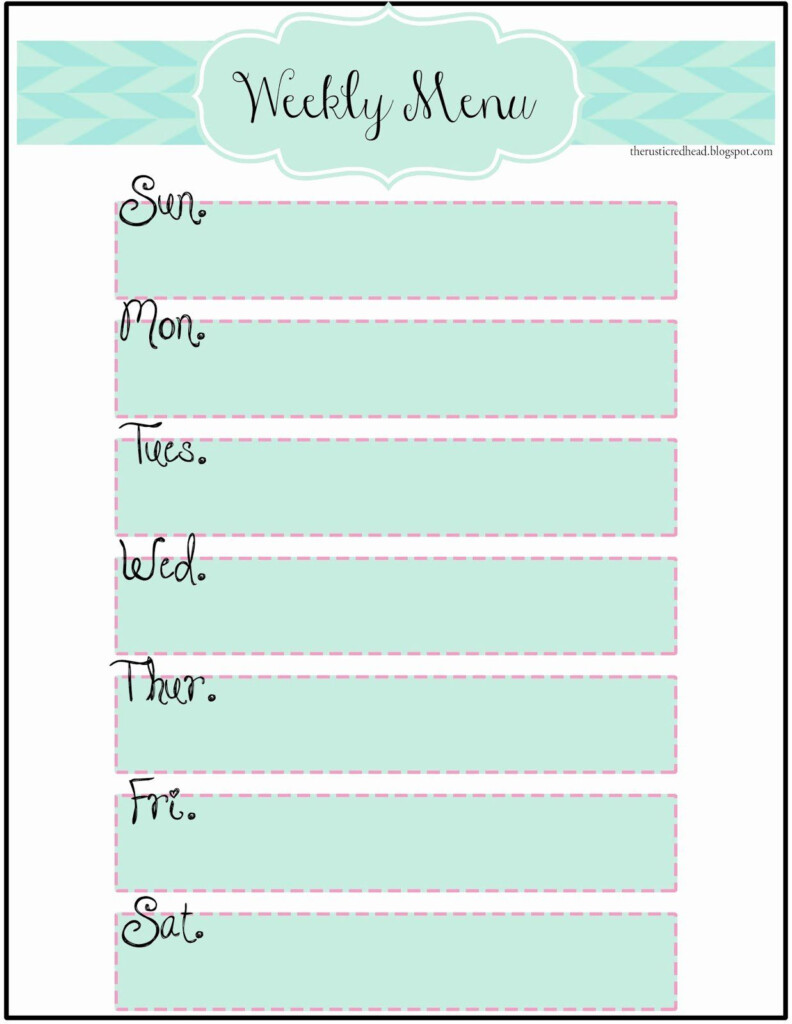 Printable Monthly Menu Calendar Infopond