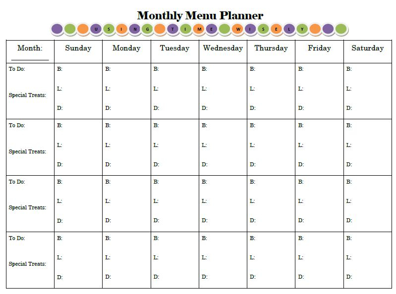 Printable Monthly Menu Calendar Volcove