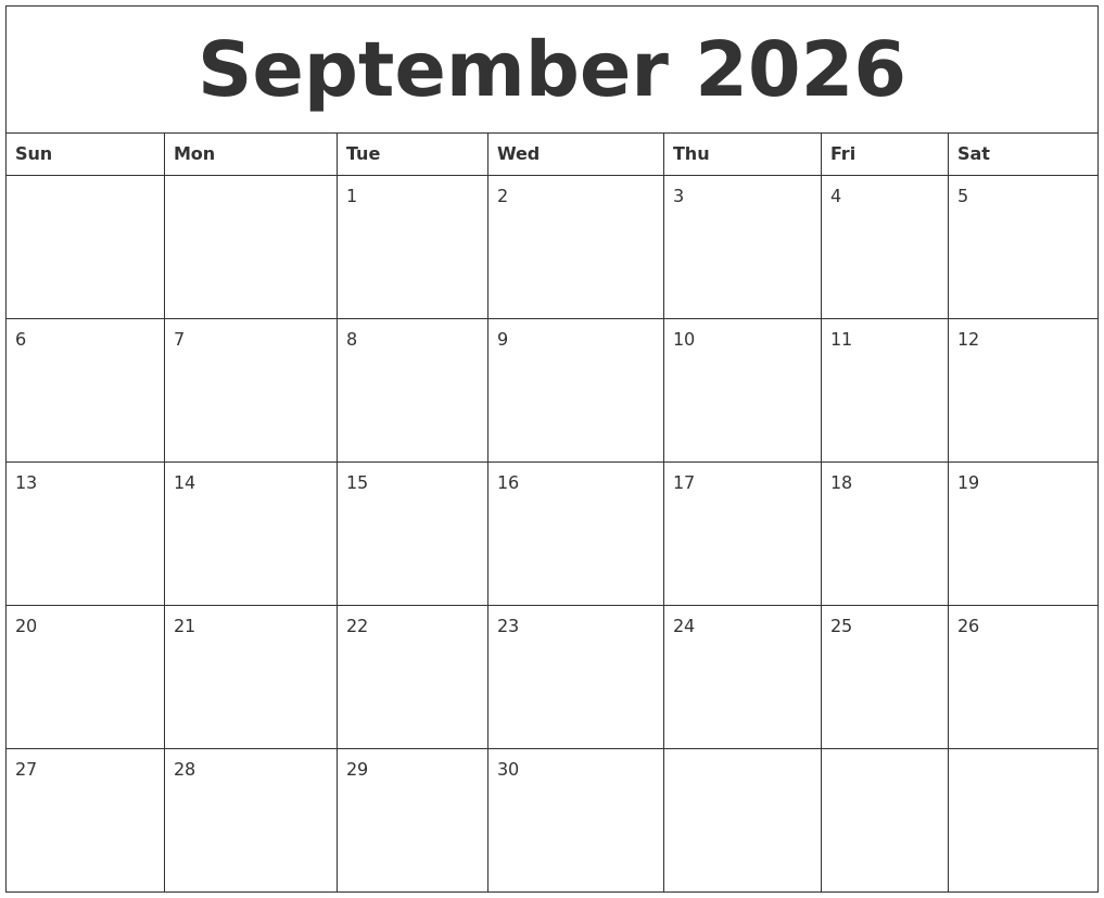 September 2026 Calendar Printable Free