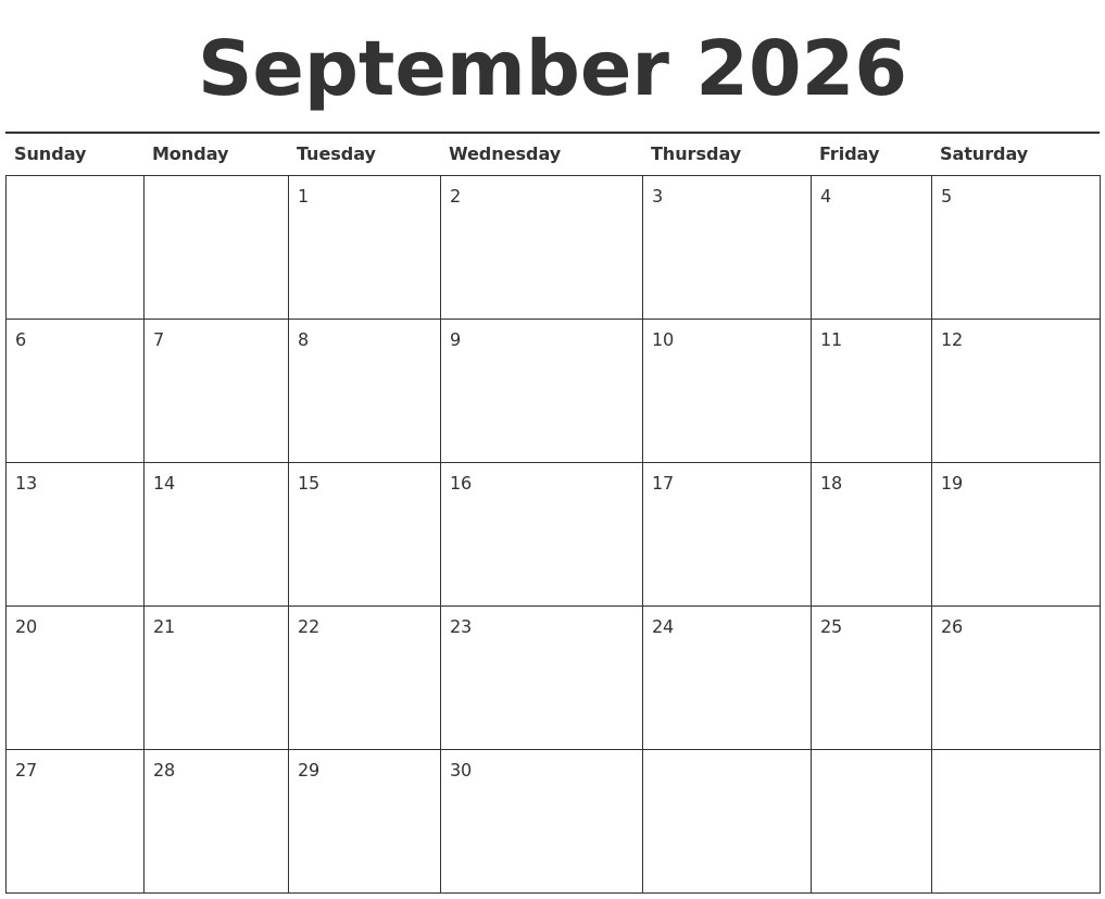 September 2026 Calendar Printable