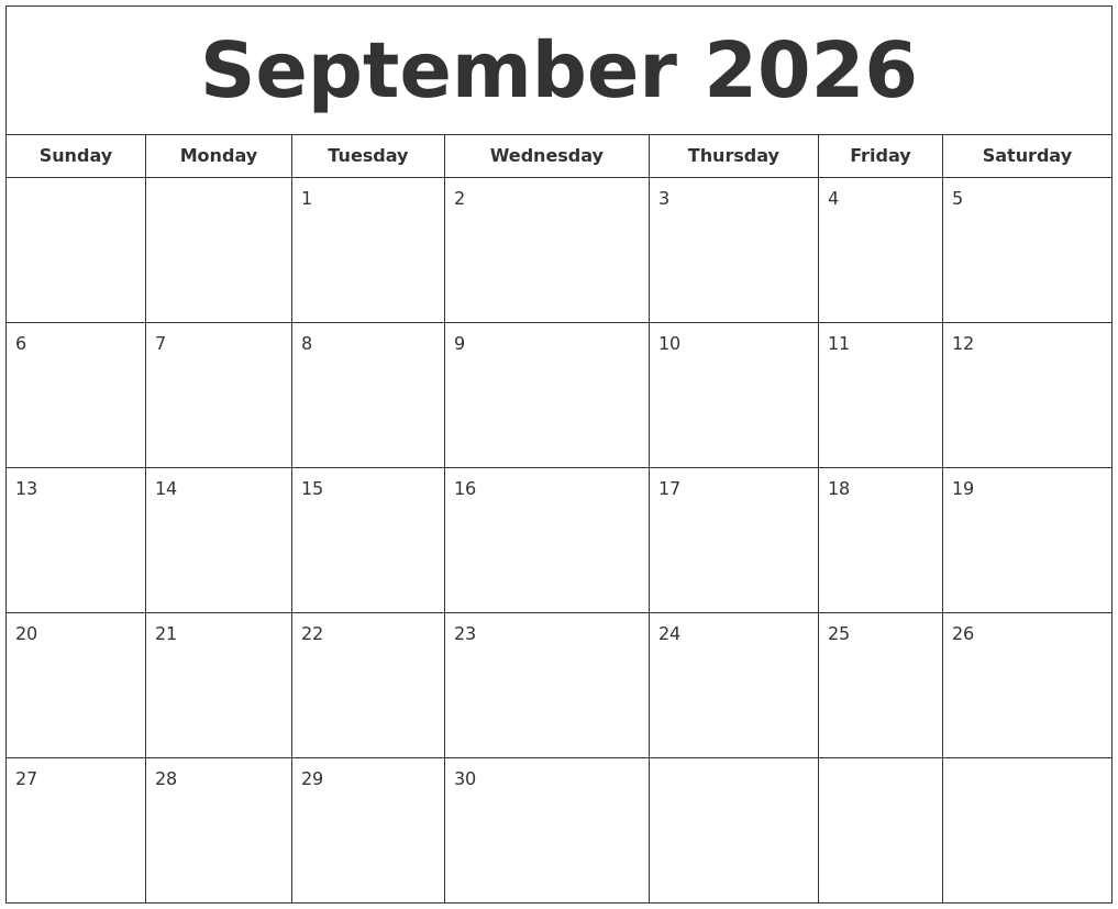 September 2026 Printable Calendar